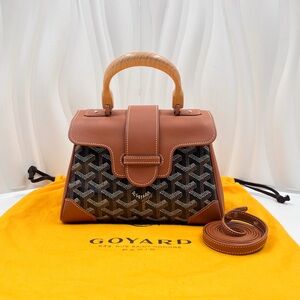 GOYARD Saigon Mini Bag Black & Tan Goyardine Canvas Leather Trim